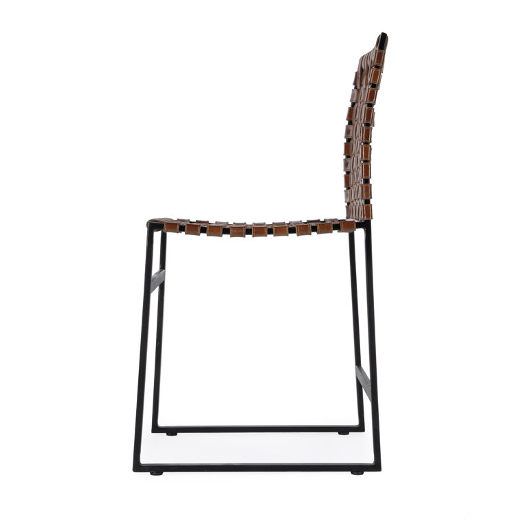 Urban Rustic Black Iron Base Genuine Leather Side Chair