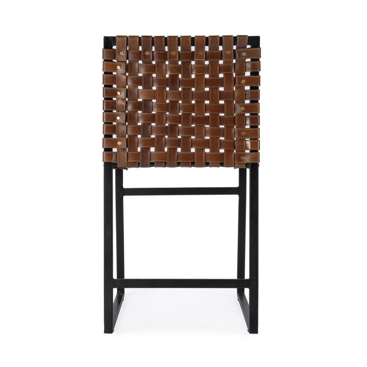 Urban Rustic Black Iron Base Genuine Leather Side Chair