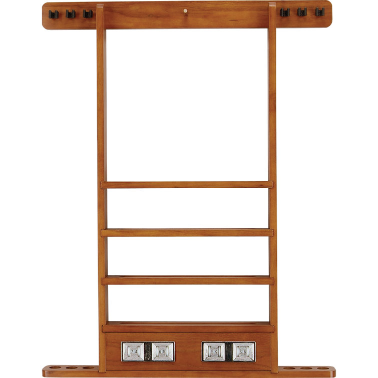 Honey Stained Wooden Pool Cue Rack with Score Counter