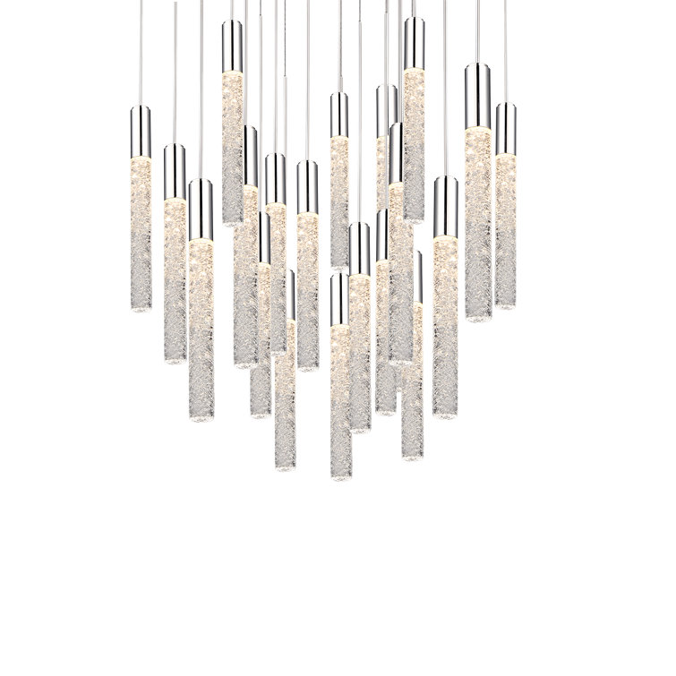 Polished Nickel 15-Light LED Crystal Cluster Pendant