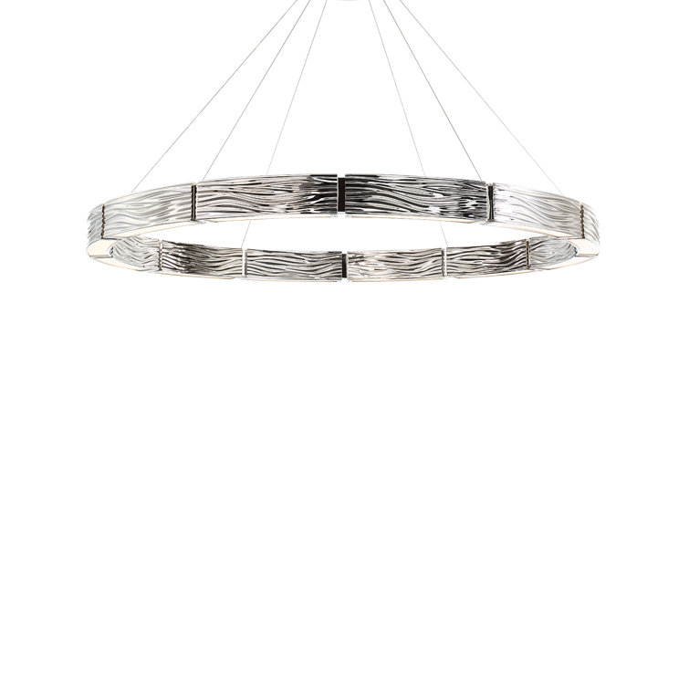 Zelda Polished Nickel 12-Light LED Wagon Wheel Chandelier with Opal Glass
