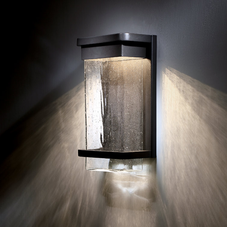 Black Aluminum LED Wall Light with Seeded Glass Shade
