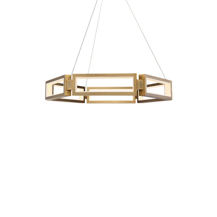 Aged Brass 6-Light Geometric LED Chandelier with White Silica Diffuser