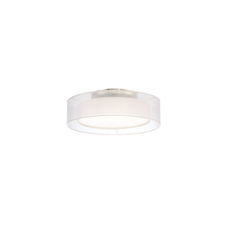 Brushed Nickel LED Drum Ceiling Light with Beige Fabric Shade
