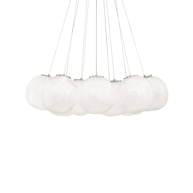 Brushed Nickel 12-Light Globe Chandelier with Rock Crystal Glass