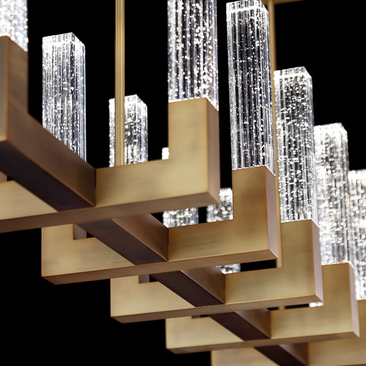 Cinema Aged Brass 12-Light Square Chandelier with V-Cut Seeded Crystal