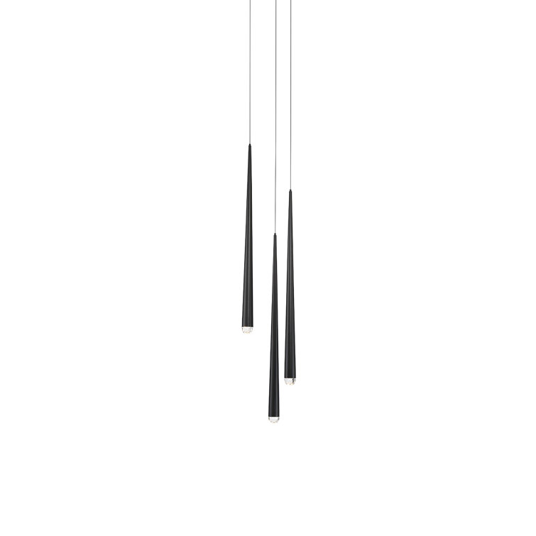 Cascade Black 3-Light LED Cluster Pendant with Hand Cut Clear Crystal
