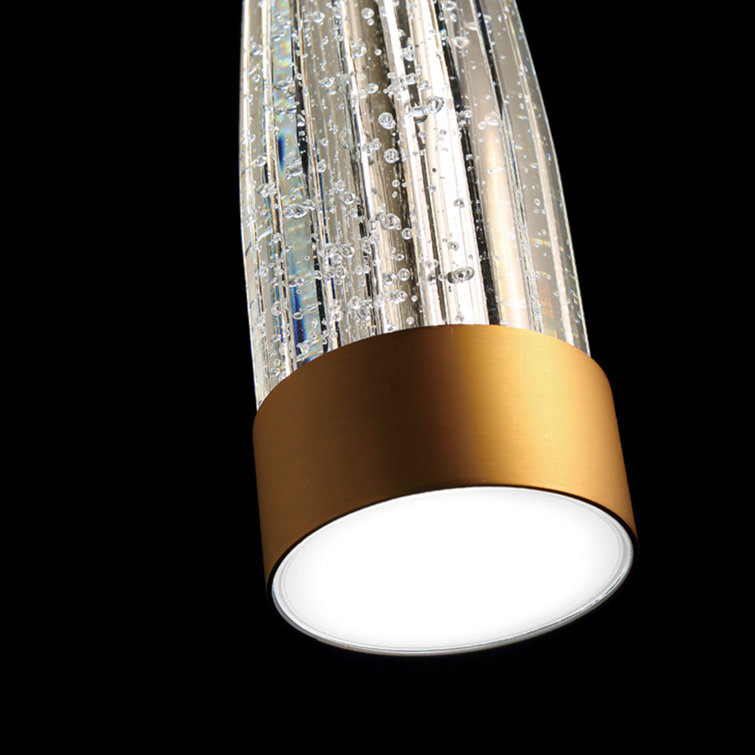 Aged Brass Mini Crystal LED Pendant Light with Seeded V-Cut