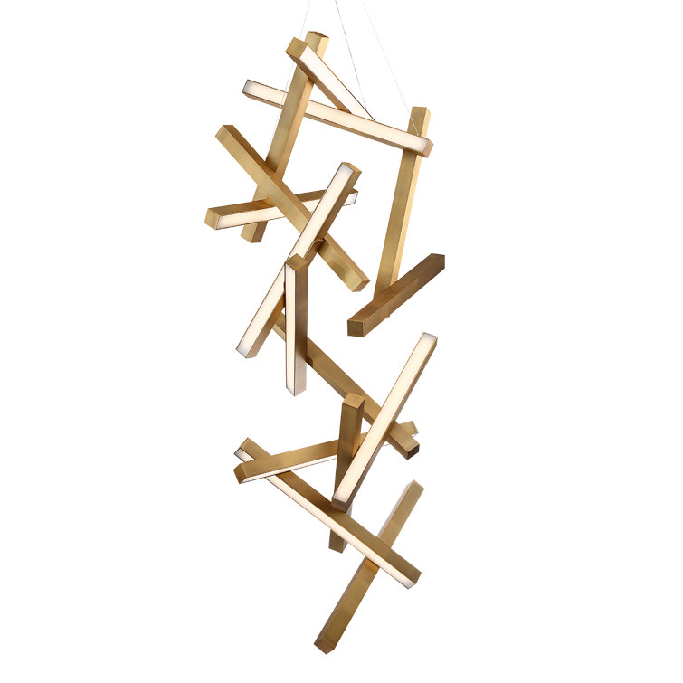 Chaos Aged Brass 15-Light LED Geometric Chandelier with White Acrylic Diffuser