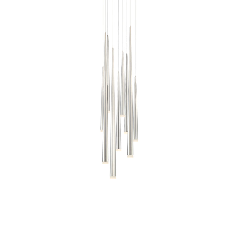 Polished Nickel 9-Light LED Cluster Pendant with Frosted Glass