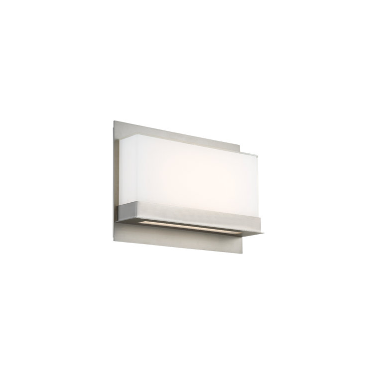 Luminous Satin Nickel 2-Light LED Sconce with White Mitered Glass