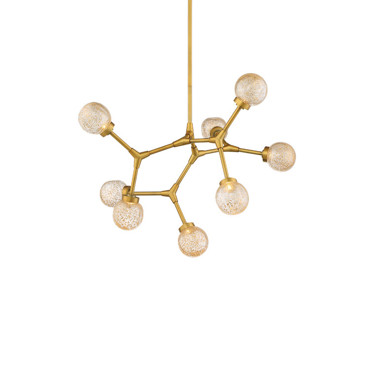 Aged Brass 8-Light Sputnik LED Chandelier with Art Glass