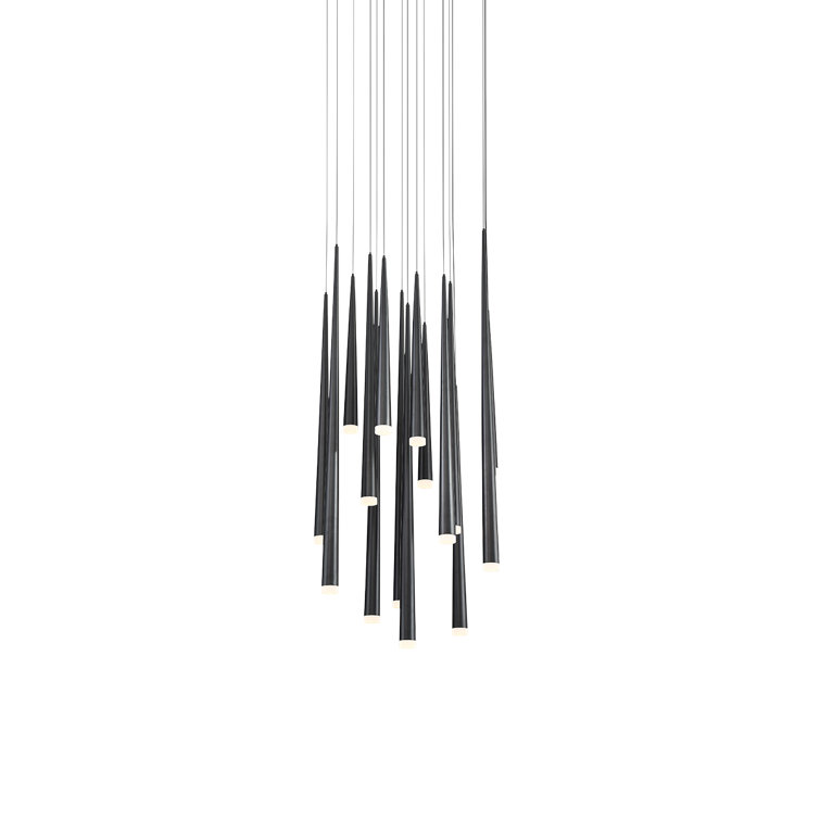 Cascade Matte Black 15-Light LED Tiered Chandelier with Frosted Glass