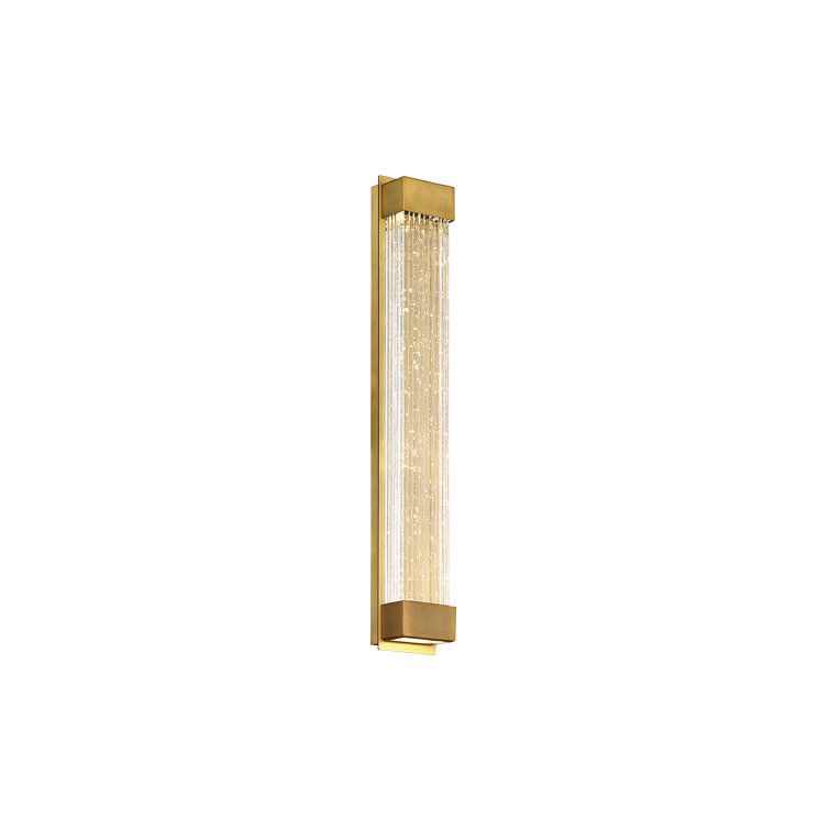 Aged Brass LED Wall Sconce with V-Cut Seeded Crystal, Dimmable
