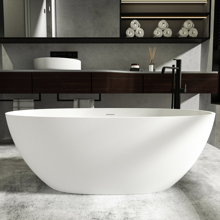 63" Matte White Acrylic Freestanding Soaking Bathtub