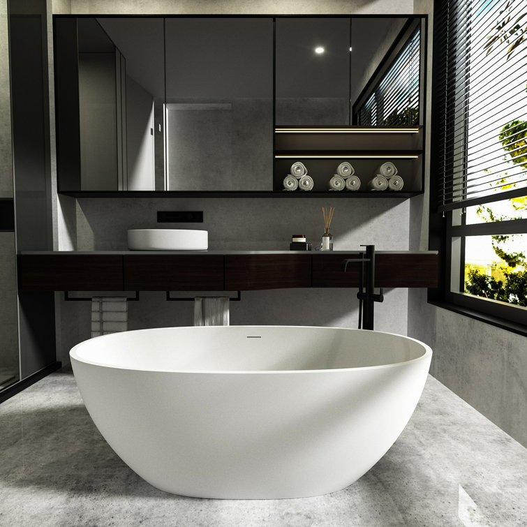 63" Matte White Acrylic Freestanding Soaking Bathtub