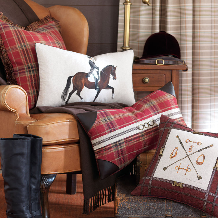 Hand-Painted Equestrian Cotton Blend Lumbar Pillow