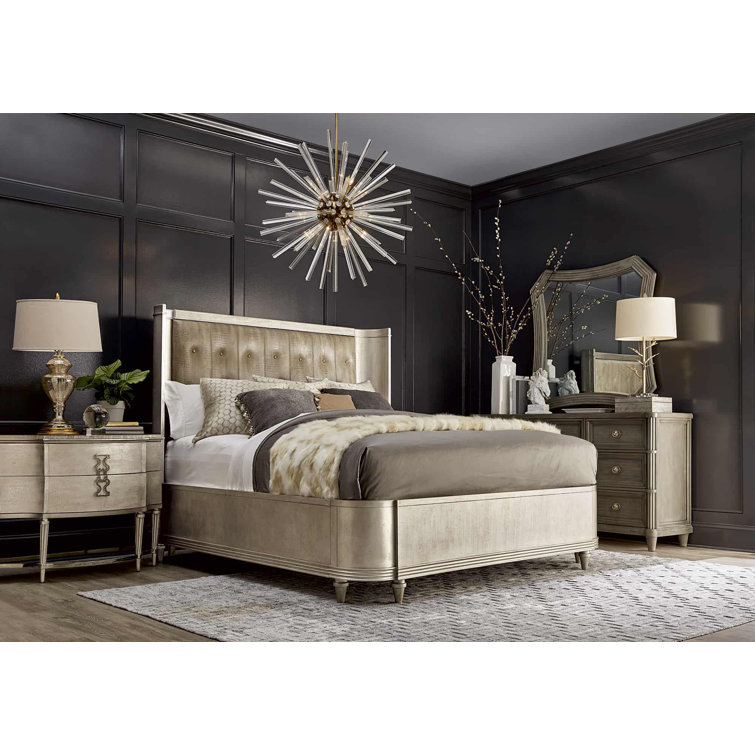 Transitional Square Wood and Silver Dresser Mirror