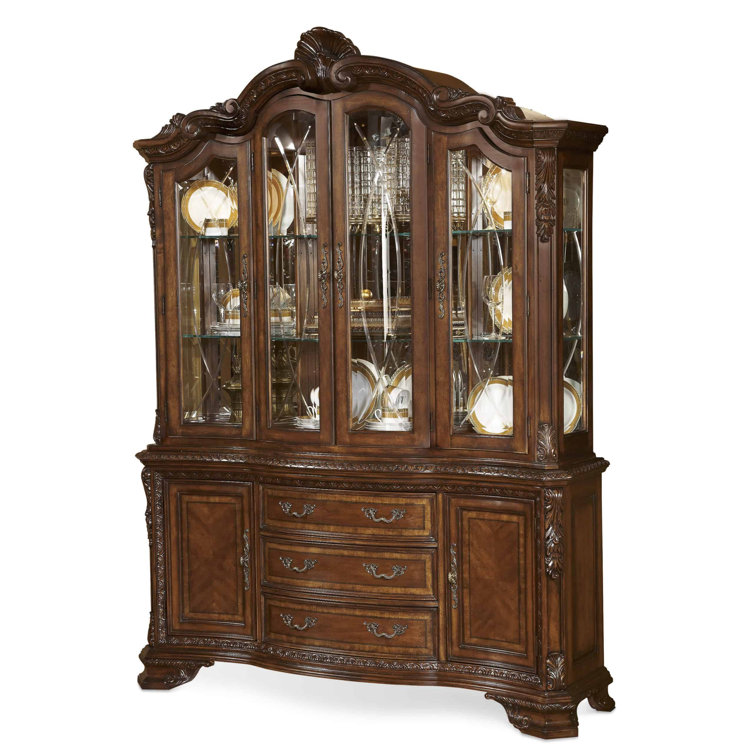 Regal Serpentine 91'' Medium Cherry Pomegranate Lighted China Cabinet