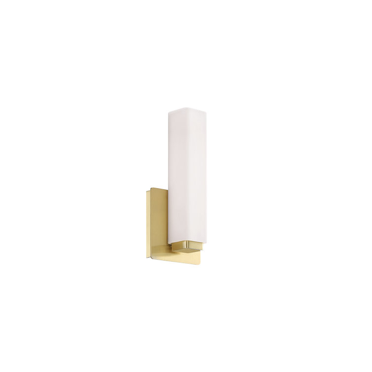 Vogue Transitional LED Armed Sconce in Brushed Brass with Frosted Glass