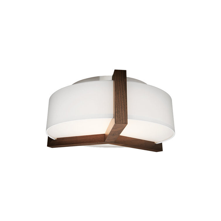 Walnut & Brushed Nickel LED Drum Flush Mount with White Linen Shade