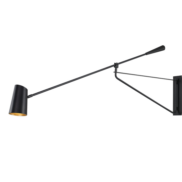 Black Steel Dimmable LED Swing Arm Sconce with Acrylic Diffuser