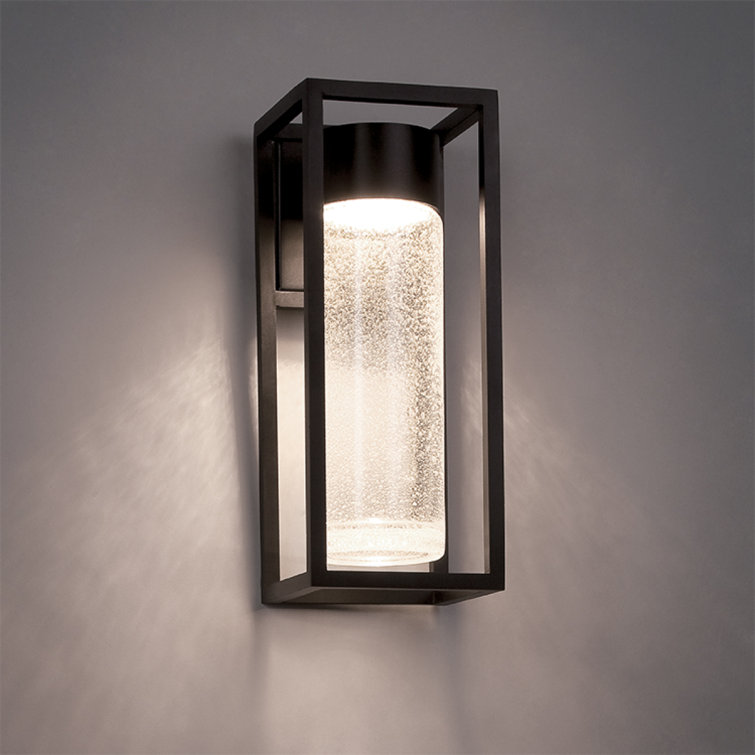 Sleek Black 16'' LED Outdoor Wall Light with Clear Seeded Crystal