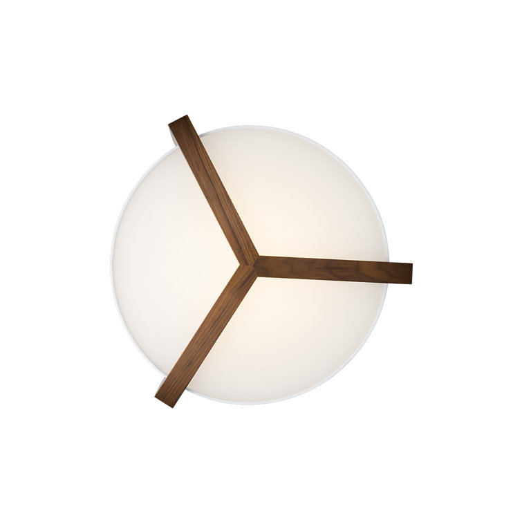 Walnut & Brushed Nickel LED Drum Flush Mount with White Linen Shade