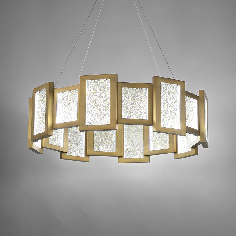 Aged Brass Crystal Fury 16-Light LED Drum Chandelier
