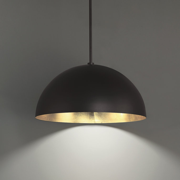 Modern Black Gold Leaf LED Bowl Pendant with Mouth Blown Glass