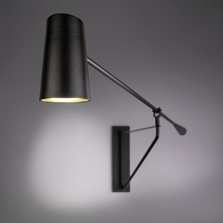 Black Steel Dimmable LED Swing Arm Sconce with Acrylic Diffuser
