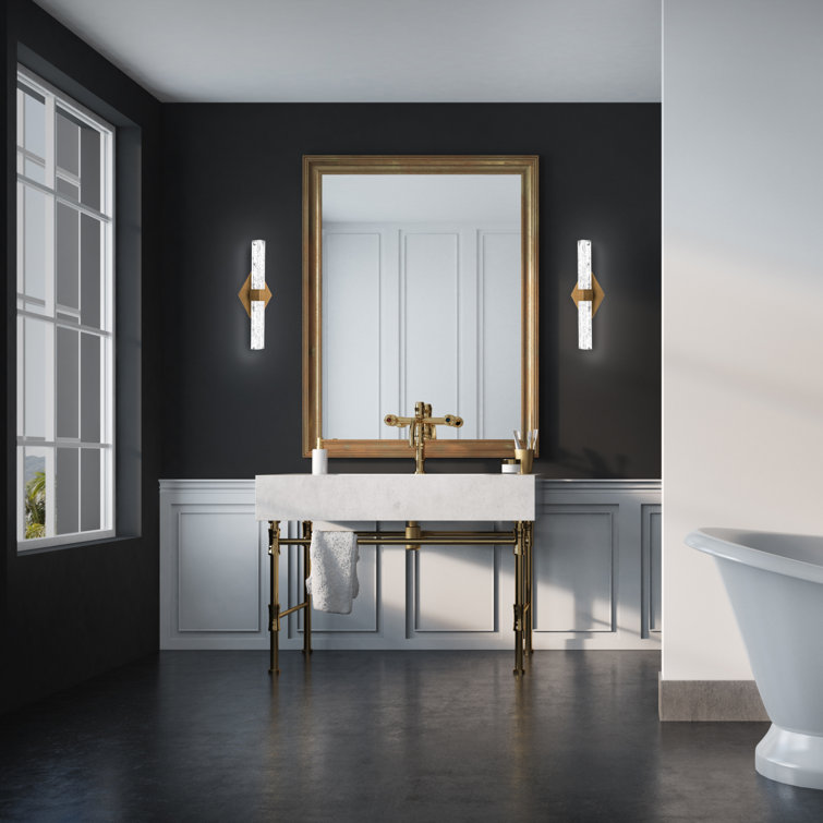Regal 18" Aged Brass Dimmable LED Vanity Light with Crystal Shade