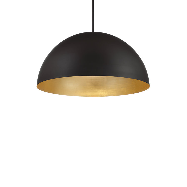 Modern Black Gold Leaf LED Bowl Pendant with Mouth Blown Glass