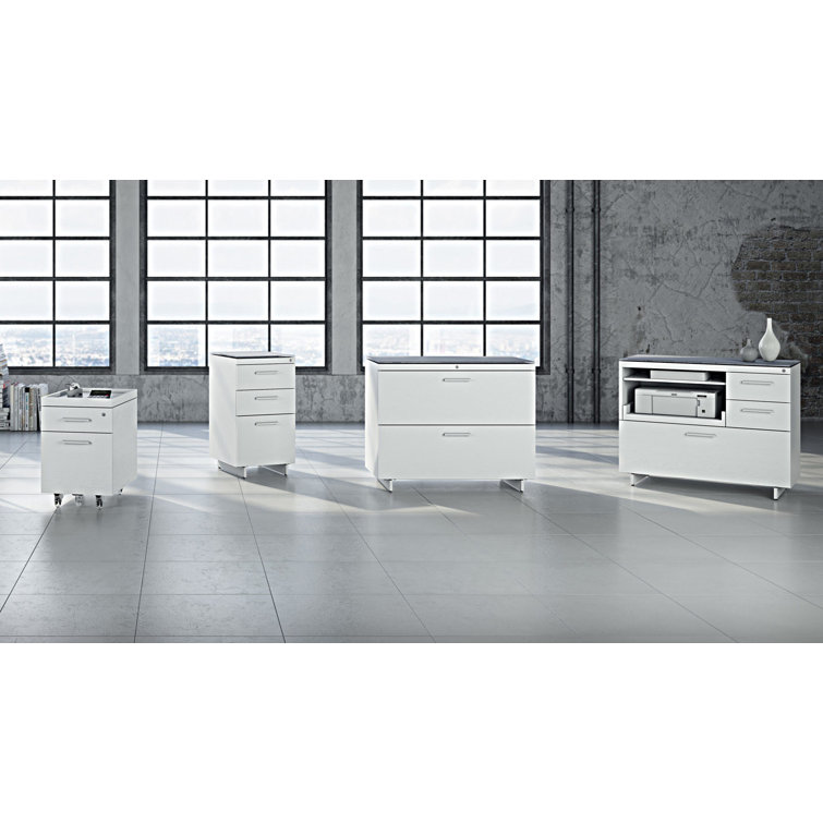 Satin White and Grey 3-Drawer Lockable Mobile Pedestal
