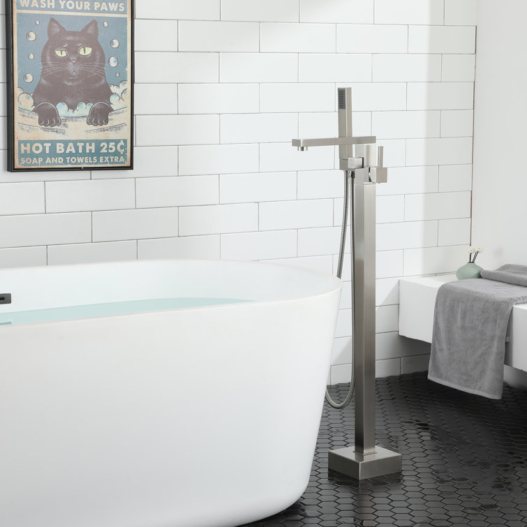 Brushed Nickel Modern Freestanding Tub Faucet with Hand Shower
