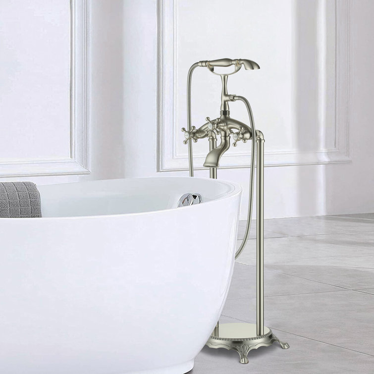 Brushed Nickel Traditional Freestanding Clawfoot Tub Faucet with Handheld Shower