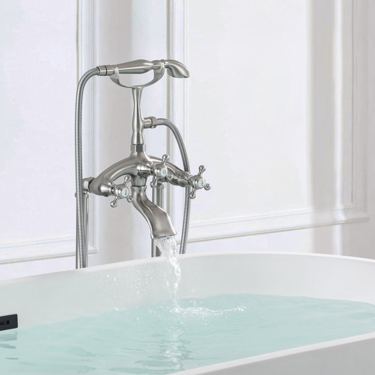 Brushed Nickel Traditional Freestanding Clawfoot Tub Faucet with Handheld Shower