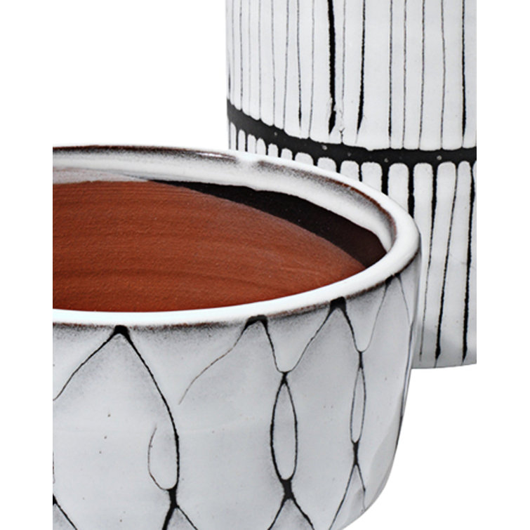 Cream and Dark Grey Ceramic Vase Set with Textured Finish