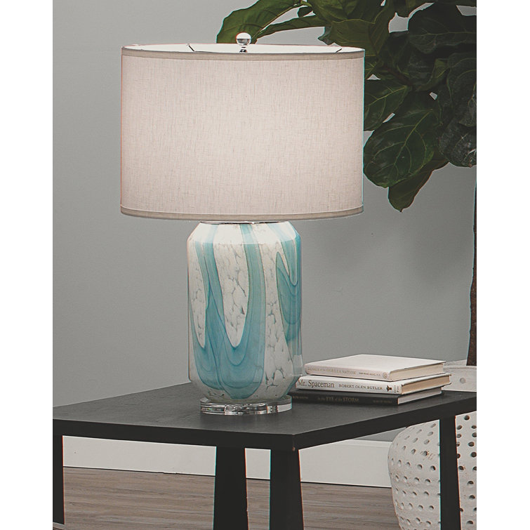 Pale Blue Blown Glass Table Lamp with Linen Shade