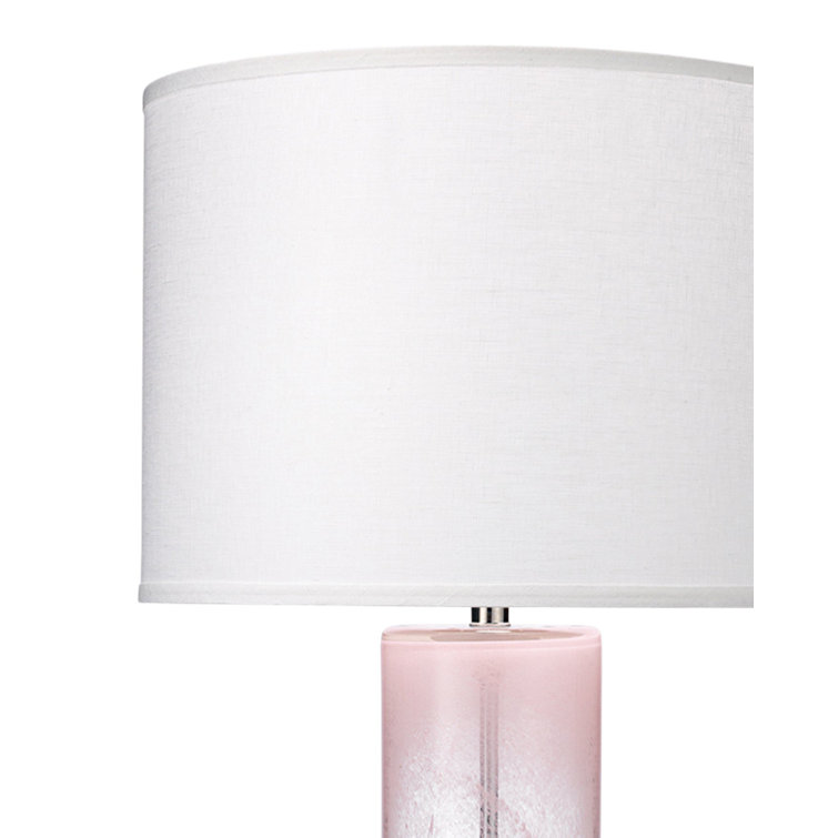 Pink Glass Table Lamp with White Linen Shade