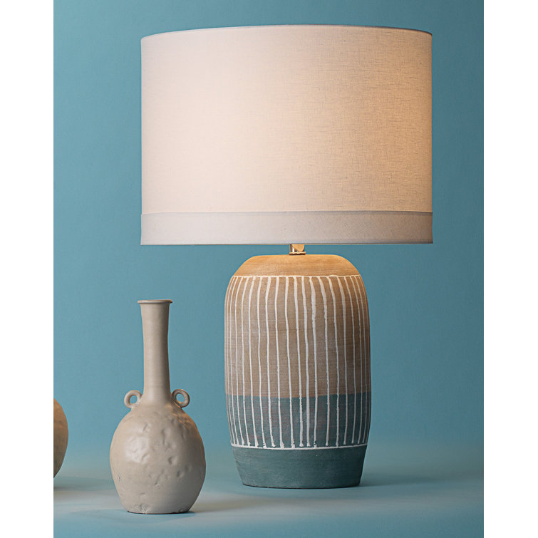 Natural Slate Ceramic Table Lamp with White Linen Shade