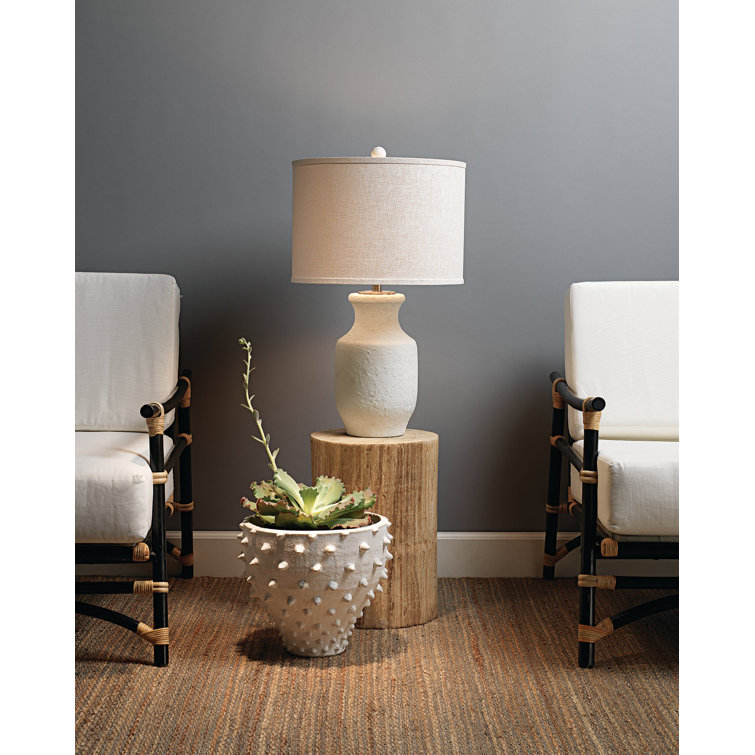 Gilbert 27" Textured Matte White Ceramic Table Lamp with Grasscloth Shade