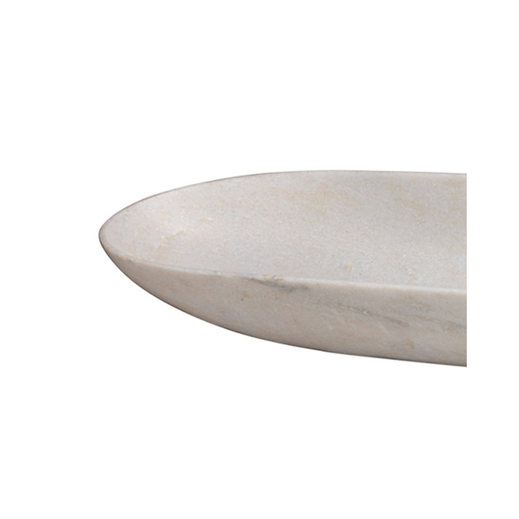 Handcrafted White Marble Oval Decorative Bowl