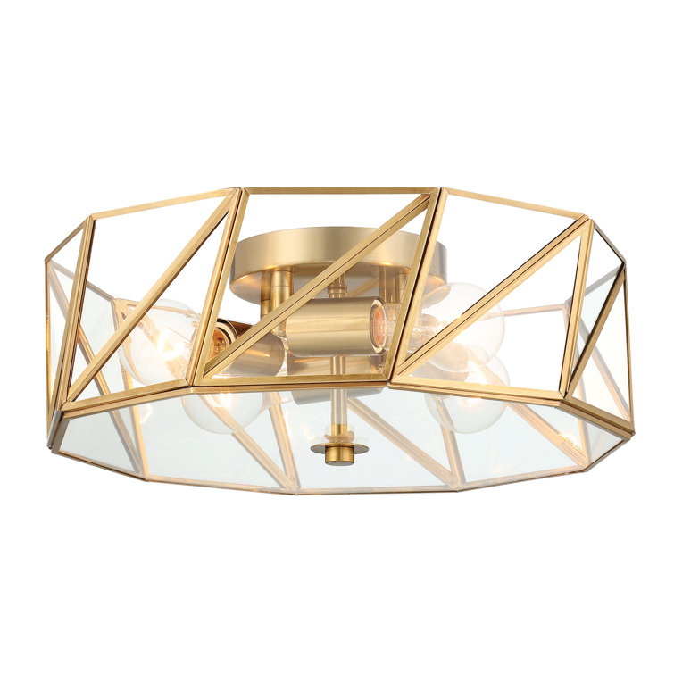 Gold and Glass Geometric Drum LED Flush Mount