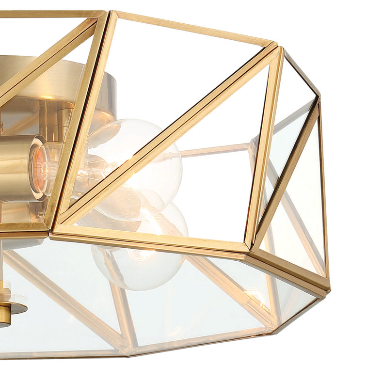 Gold and Glass Geometric Drum LED Flush Mount