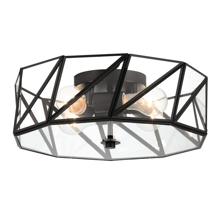 Black Glass Drum 4-Light Geometric Flush Mount