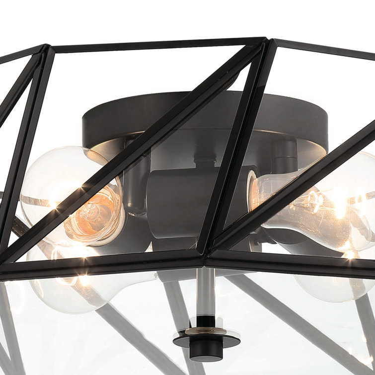 Black Glass Drum 4-Light Geometric Flush Mount