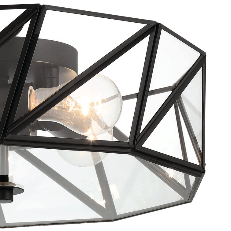 Black Glass Drum 4-Light Geometric Flush Mount