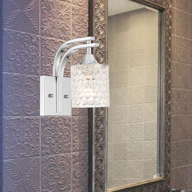 Polished Chrome Dimmable Vanity Wall Sconce with Glass Shade
