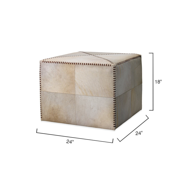 Elegant White Hide Cubic Ottoman with Crisscross Stitching
